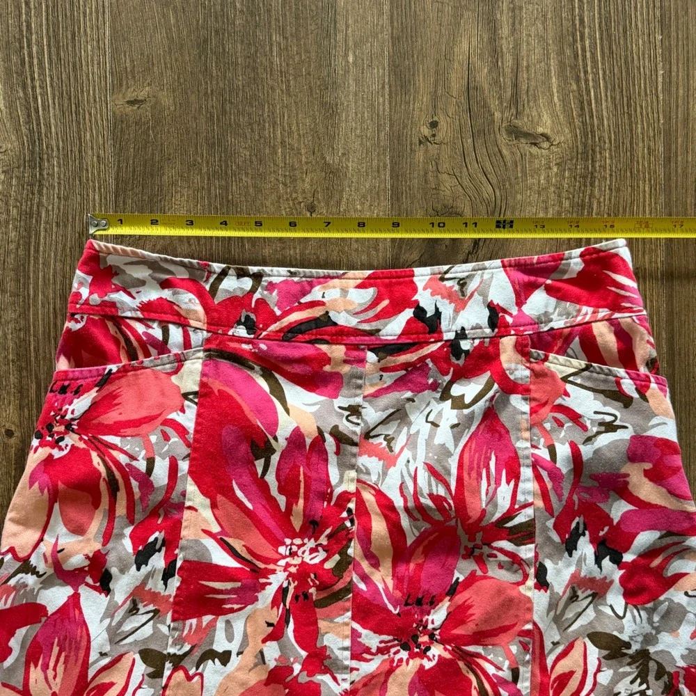 Notations A-Line Skirt Pink Peach Floral Stretch Cotton Tropical Pockets‎ Medium
